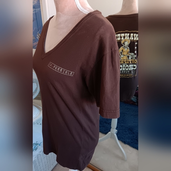 American Apparel~Brown V-Neck Women's Western Graphic Short Sleeve T-shirt - Picture 10 of 10